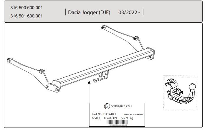 Hak holowniczy Westfalia Dacia Jogger 2022-