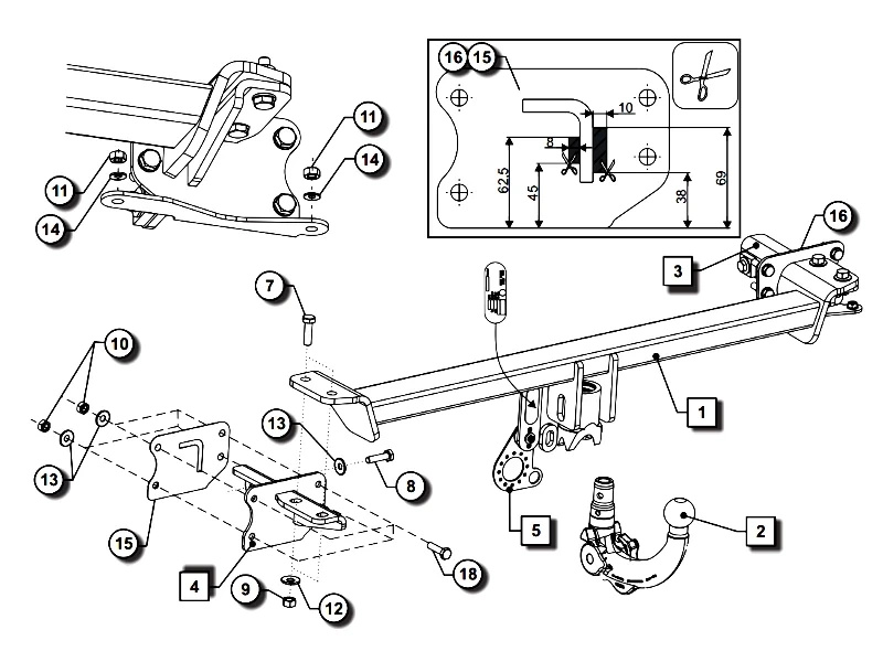 Wypinany pionowo hak holowniczy ORIS Mercedes C Klasa S205 kombi 2014-2021 + Moduł 13PIN
