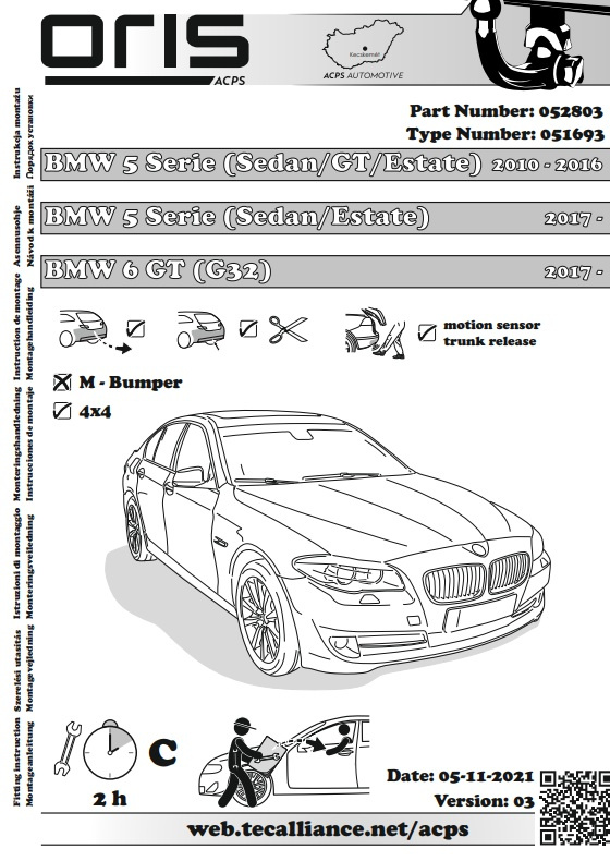 Wypinany hak holowniczy ORIS BMW Seria 5 G30 Sedan 2017-2024