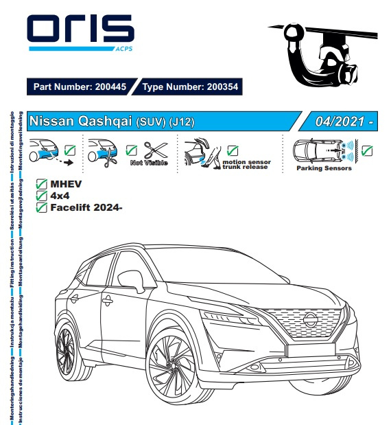 Wypinany hak holowniczy ORIS Nissan Qashqai J12 2021-