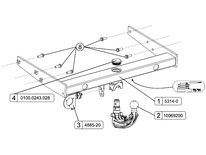 Wypinany pionowo hak holowniczy ORIS VW Volkswagen T5 05/2003 - 08/2008	