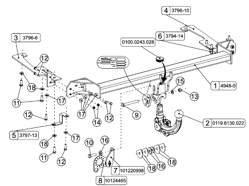 Wypinany pionowo hak holowniczy ORIS Honda CR-V IV 2012-2018 + Moduł 13PIN