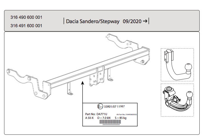 Hak Holowniczy Westfalia Dacia Sandero 01.2021- 