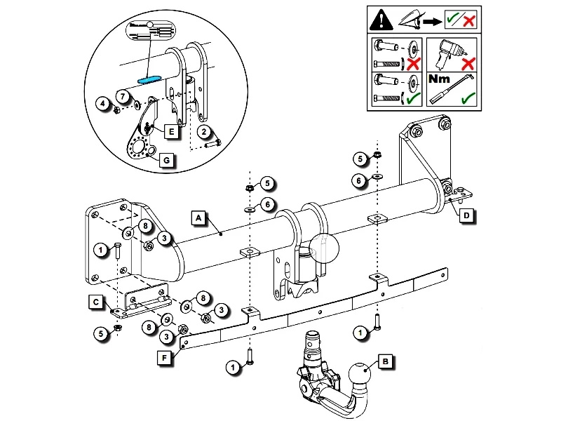 Wypinany pionowo hak holowniczy ORIS BMW X7 G07 03/2019 - 07/2022