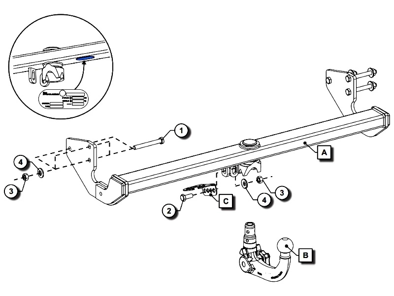 Wypinany pionowo hak holowniczy ORIS Mercedes Vito W639 2004-2014 Bez przyg.