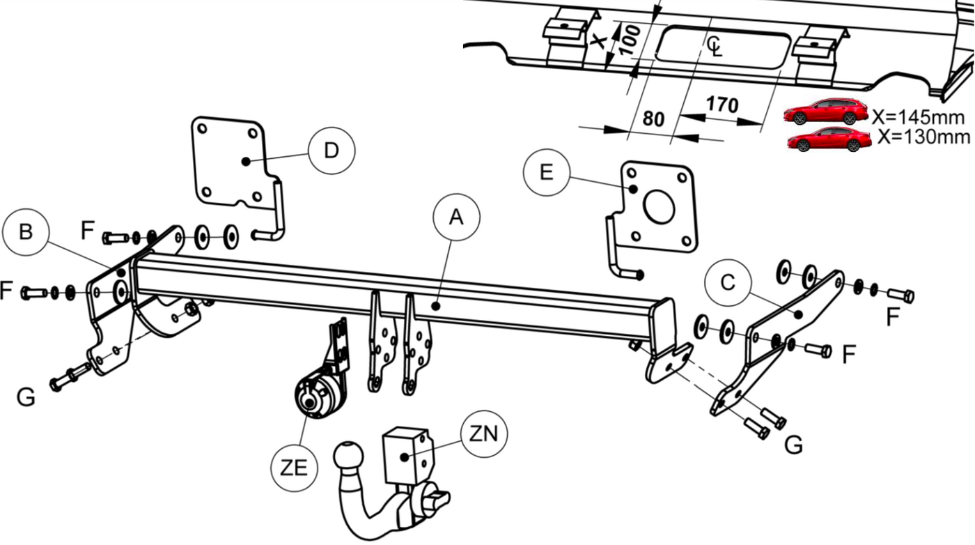 Hak holowniczy Witter Mazda 6 GJ Sedan 02.2013-06.2018