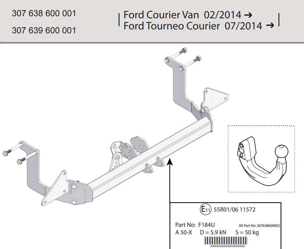 Hak holowniczy Westfalia Ford Tourneo Courier 2014-